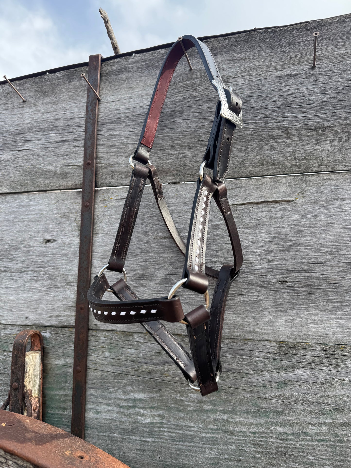 White Buckstitch Leather Halter