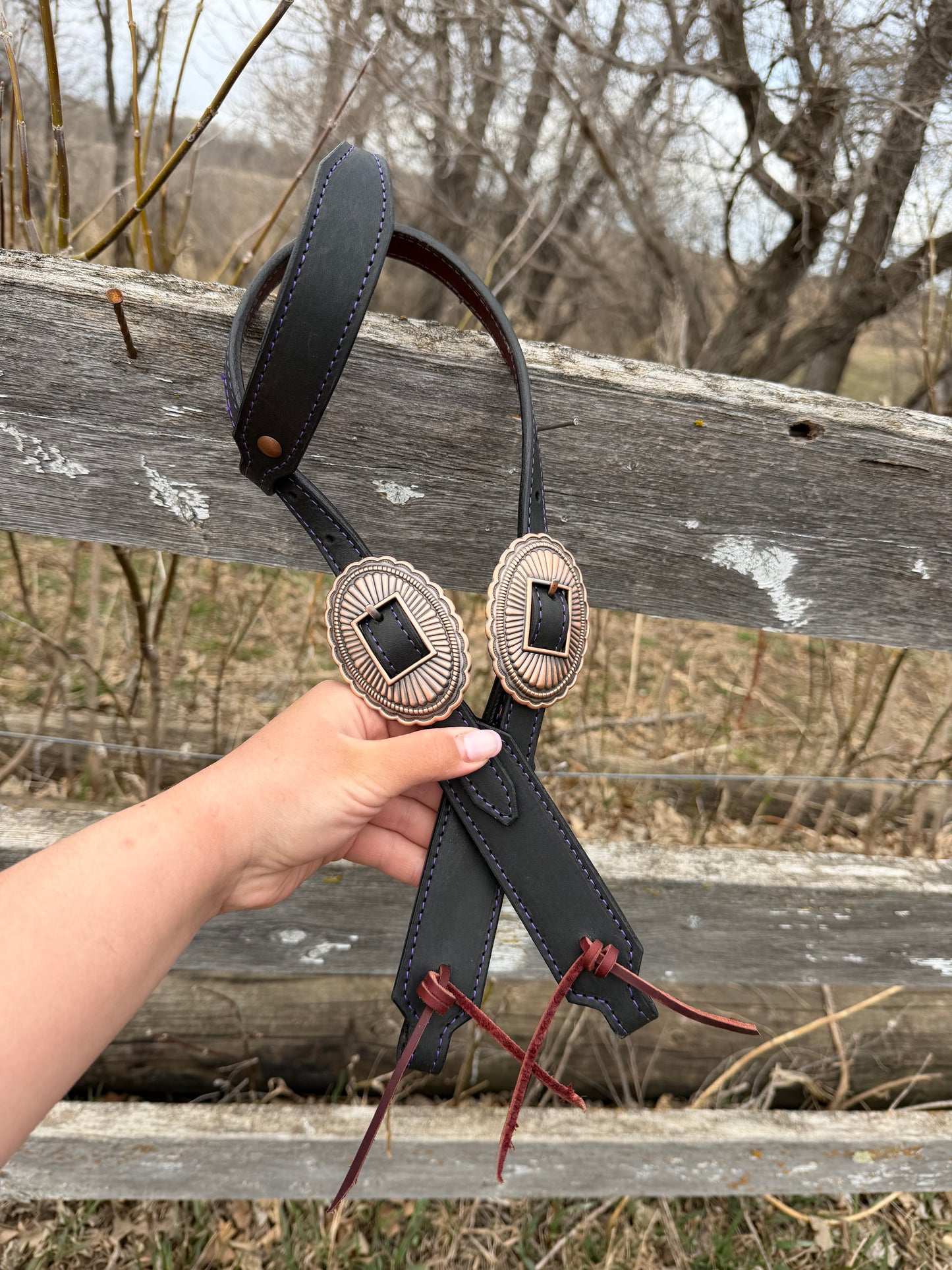 Purple Stitch Short Cheek Headstall