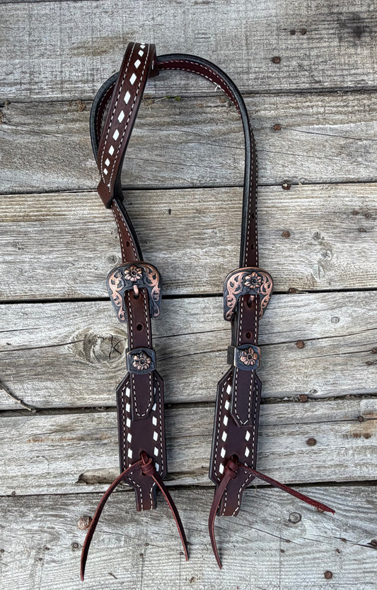 White Buckstitch Short Cheek Headstall