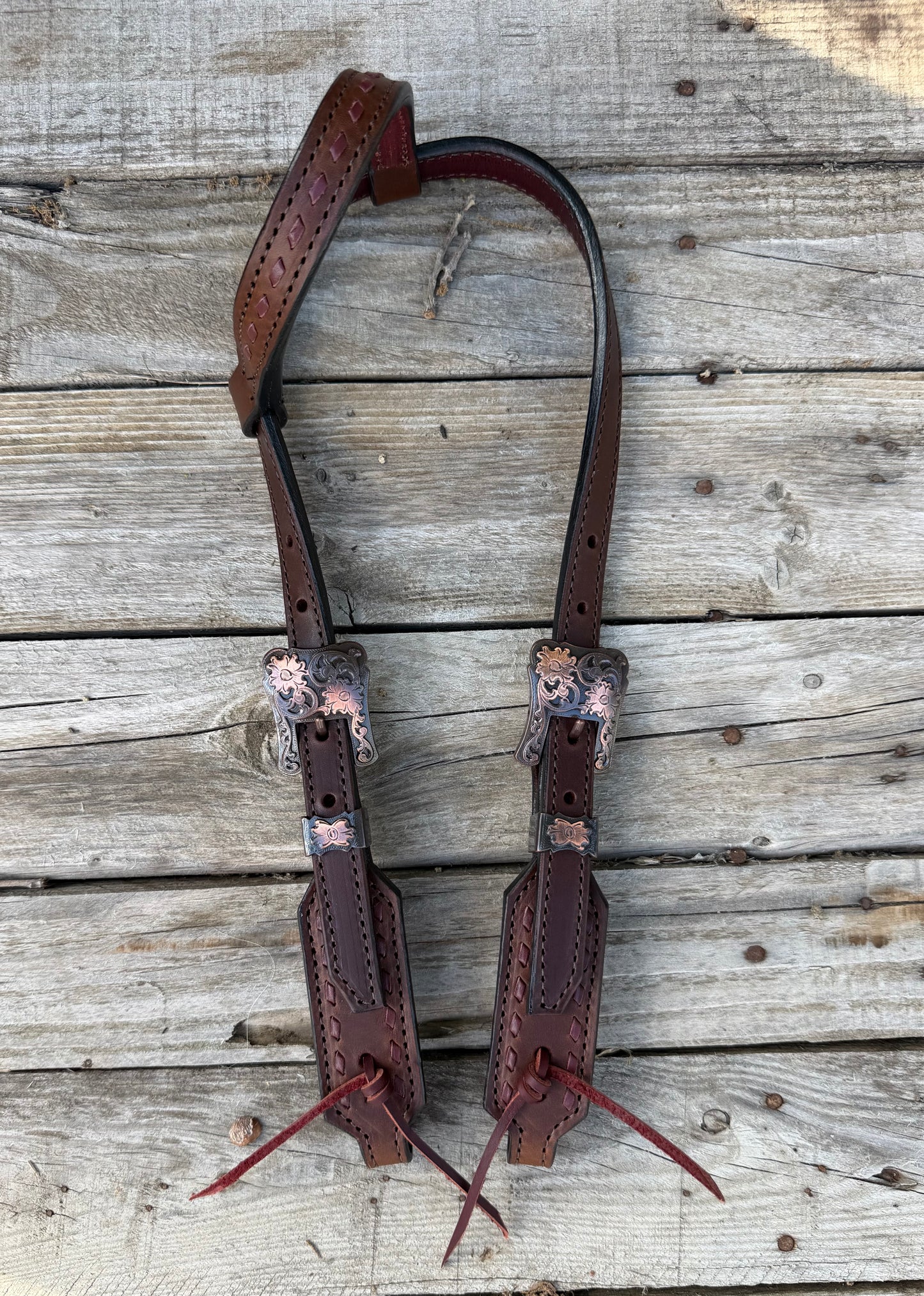 Burgundy Buckstitch Short Cheek Headstall