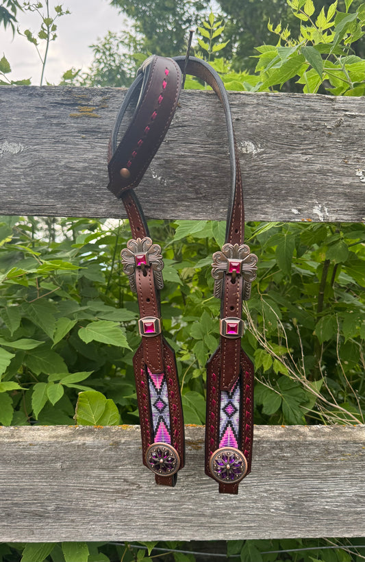 Pink & Purple Beaded Headstall