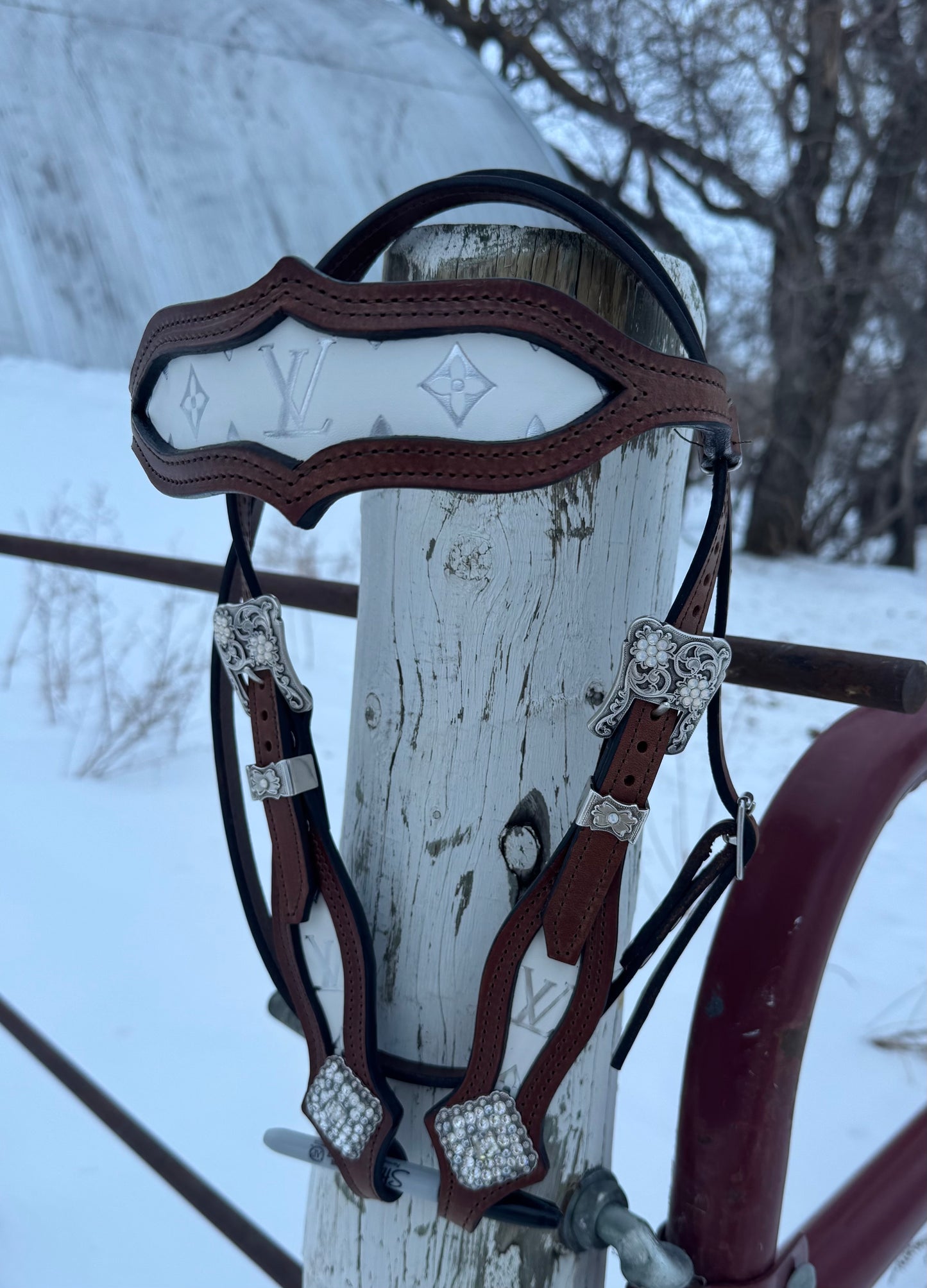 White LV Browband Headstall