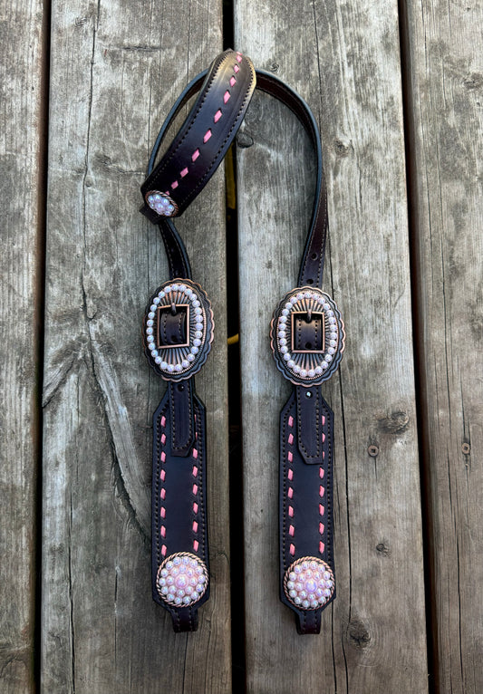 Short Cheek “Pink Pearls” Headstall