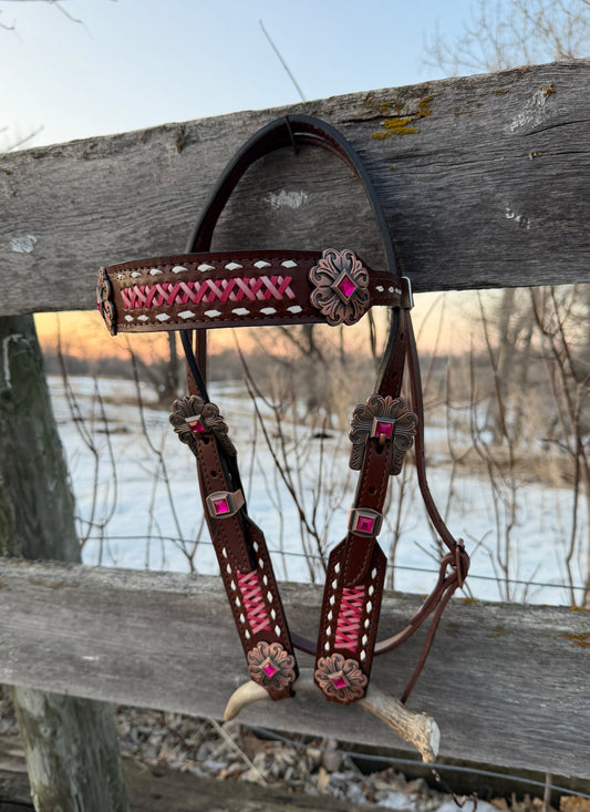 "Shades of Pink" Browband Headstall