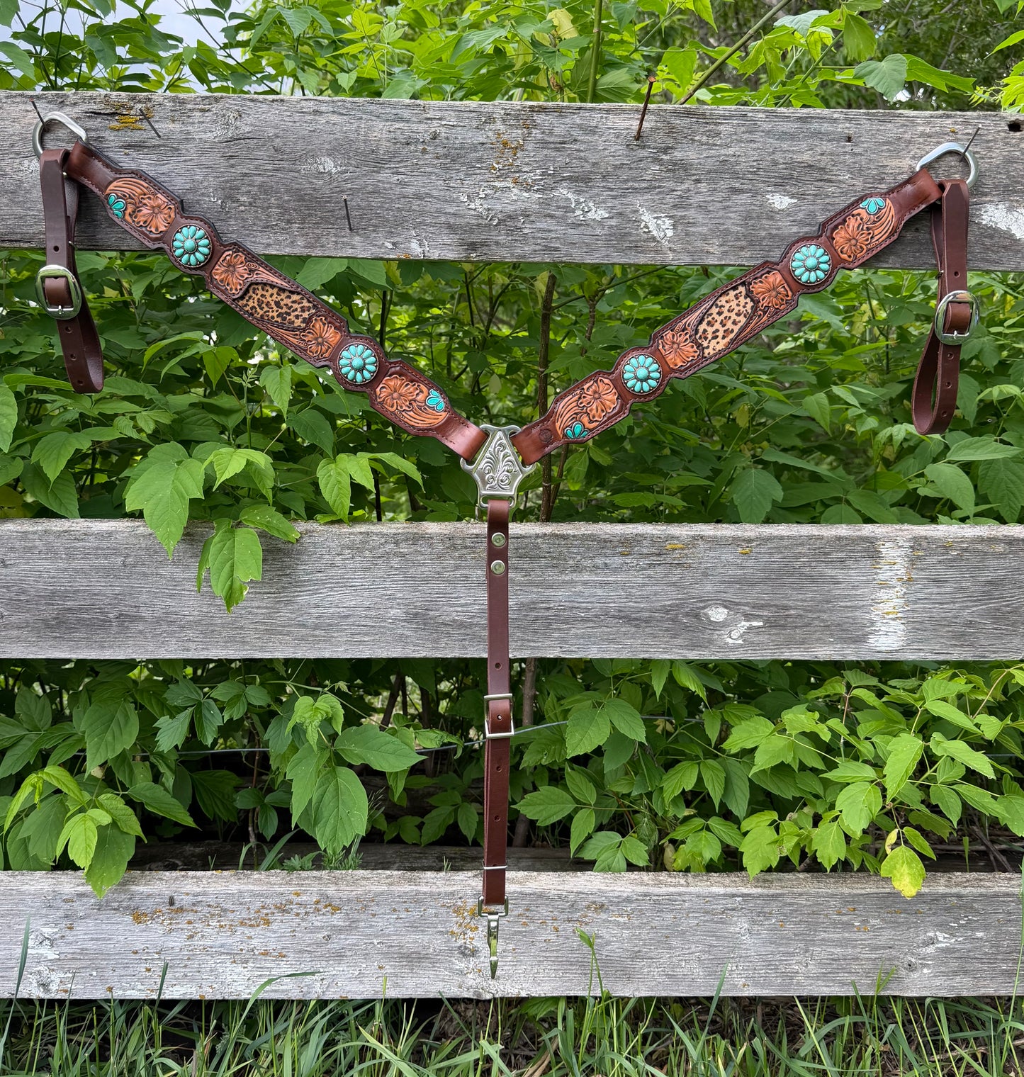 Turqouise Cheetah Tooled Breastcollar