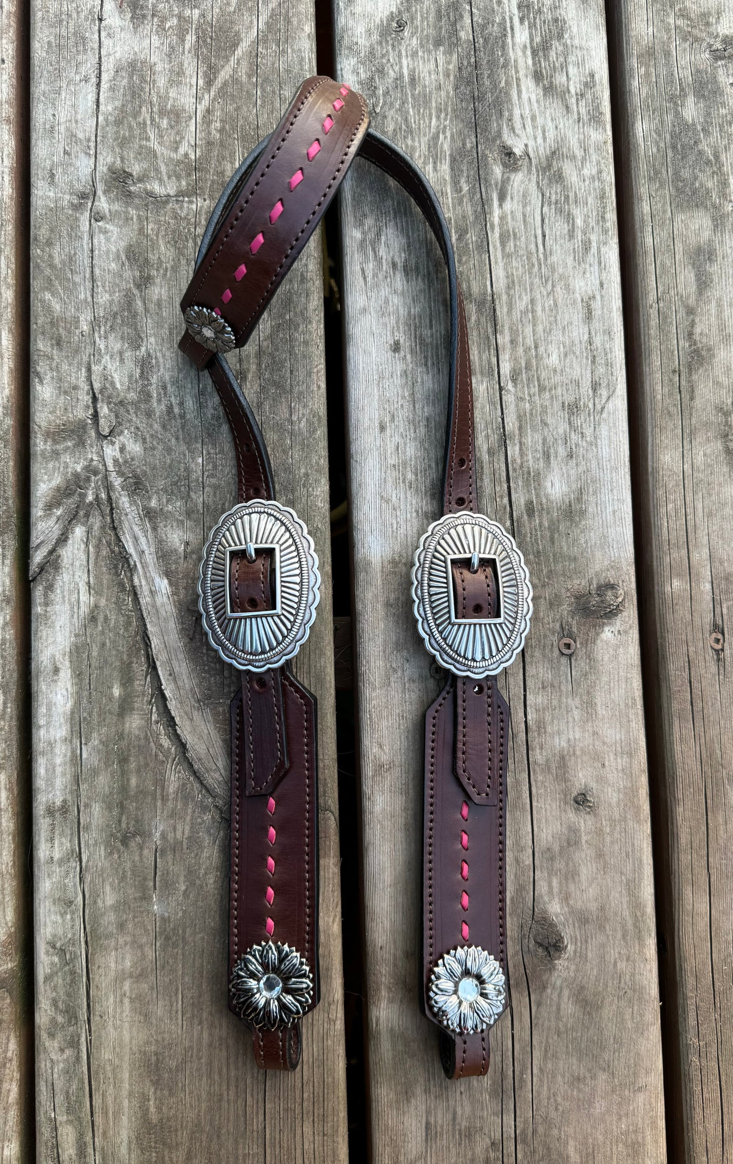 Short Cheek “Pink Daisy” Headstall