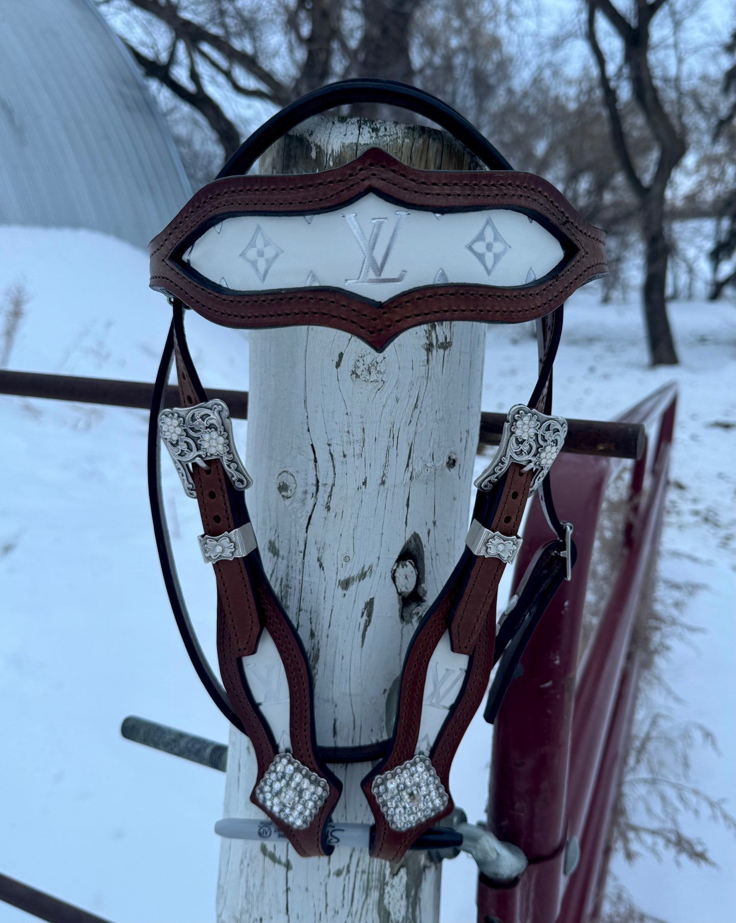 White LV Browband Headstall