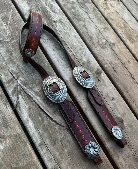 Short Cheek “Pink Daisy” Headstall