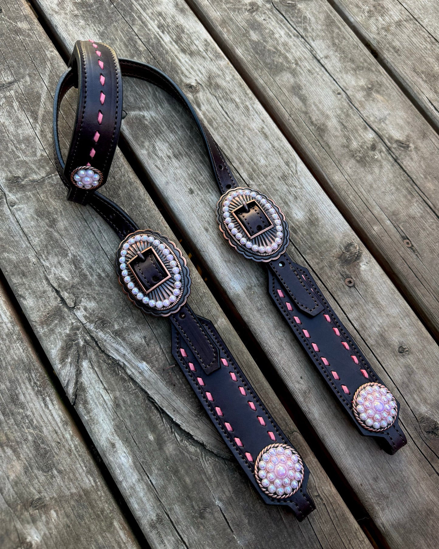 Short Cheek “Pink Pearls” Headstall