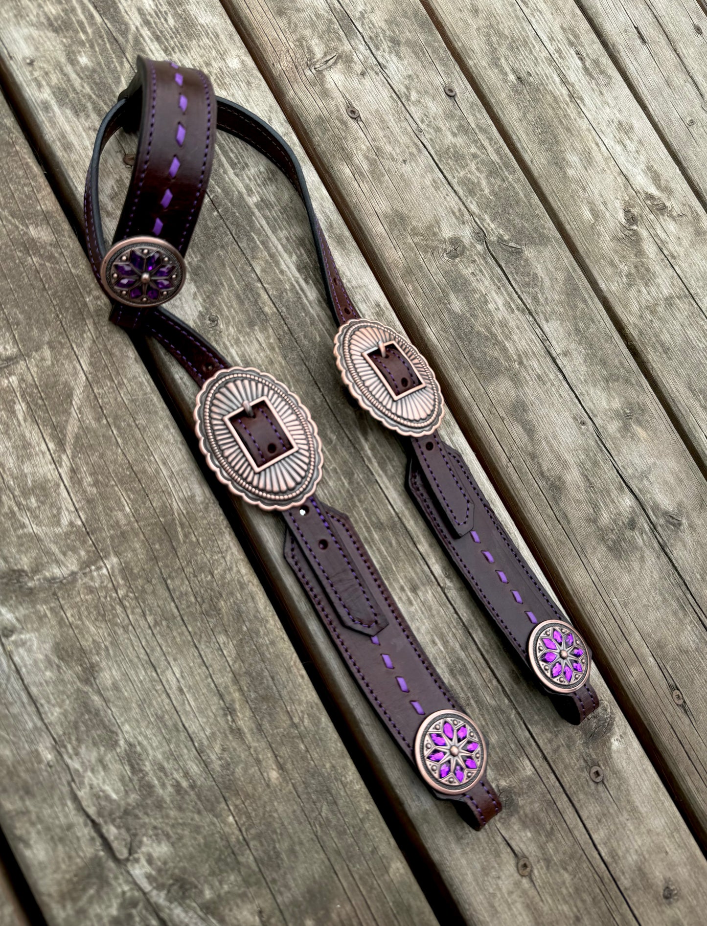 Short Cheek “Purple Stone” Headstall