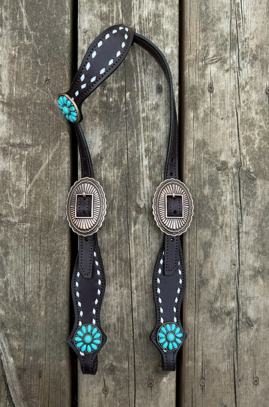 Short Cheek “Turquoise Spiral” Headtstall