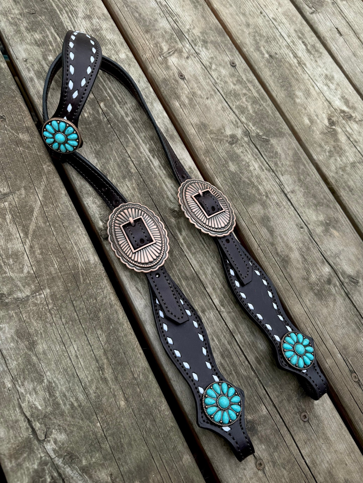 Short Cheek “Turquoise Spiral” Headtstall