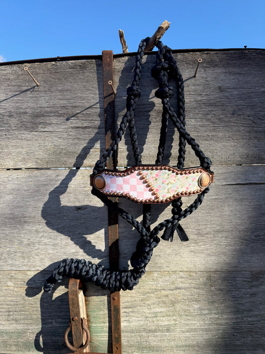 Pink Checkered/Floral Noseband